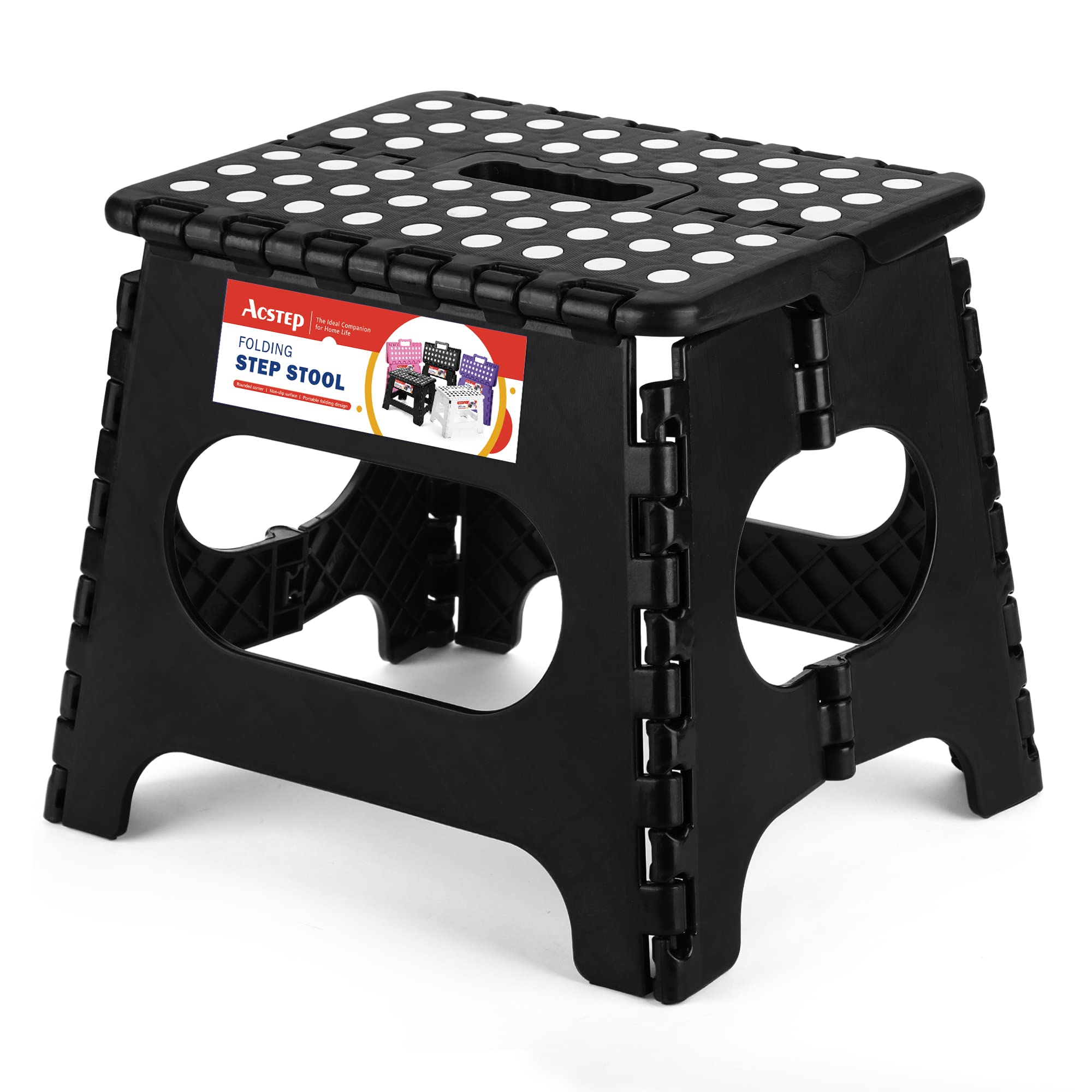 Acstep Folding Step Stool For Adults-11 Height Lightweight Plastic Stepping Stool. Foldable Step Stool Hold Up To 300Lbs Non Sli
